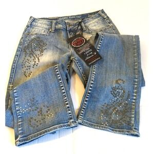 NWT COWGIRL TUFF CO Jeans  30/37 Studded to the Max Boot Leg Boho Country Glam